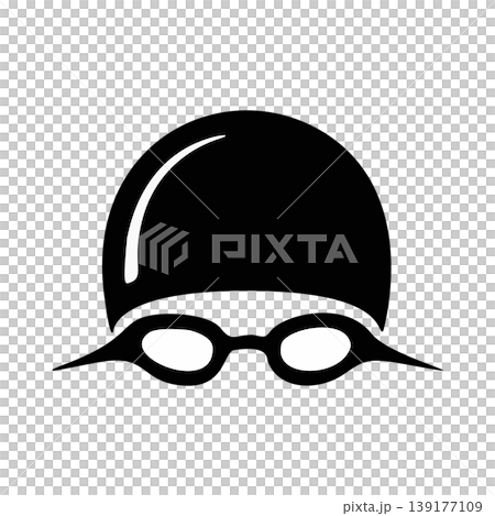 Simple Black Silhouette of a Swimmer Wearing a Swim Cap and Goggles Simple Black Silhouette of a Swimmer Wearing a Swim Cap and Goggles 139177109