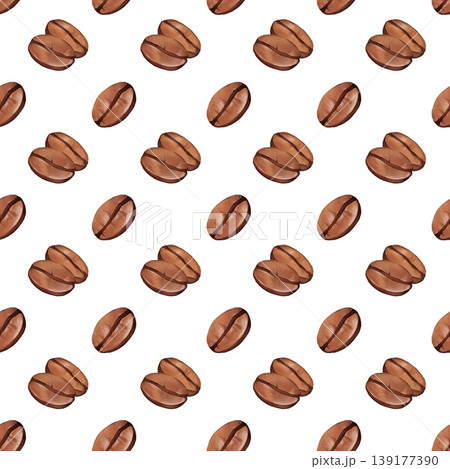 Coffee beans seamless pattern with roasted arabica beans on white background. Hand drawn aesthetic. Coffee beans seamless pattern with roasted arabica beans on white background. Hand drawn aesthetic. 139177390