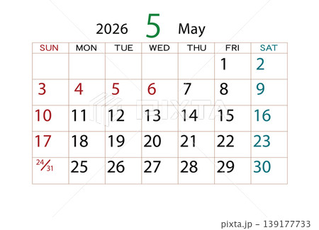 2026年カレンダー5月 2026年カレンダー5月 139177733