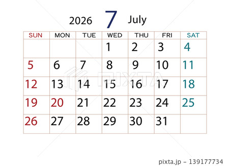2026年カレンダー7月 139177734
