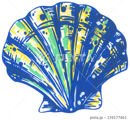 Preppy shell watercolor illustration set, blue yellow scallop clam marine life, hand drawn outline sketch, aquatic biology graphic, retro vintage decor card design. Preppy shell watercolor illustration set, blue yellow scallop clam marine life, hand drawn outline sketch, aquatic biology graphic, retro vintage decor card design. 139177861
