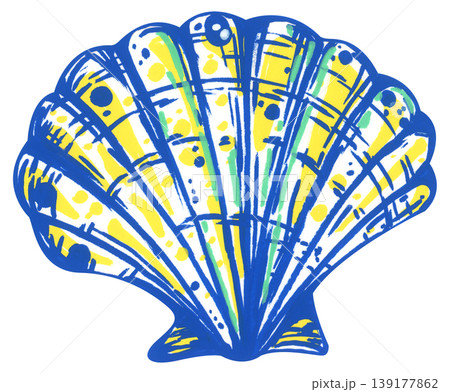 Preppy shell watercolor illustration set, blue yellow scallop clam marine life, hand drawn outline sketch, aquatic biology graphic, retro vintage decor card design. Preppy shell watercolor illustration set, blue yellow scallop clam marine life, hand drawn outline sketch, aquatic biology graphic, retro vintage decor card design. 139177862