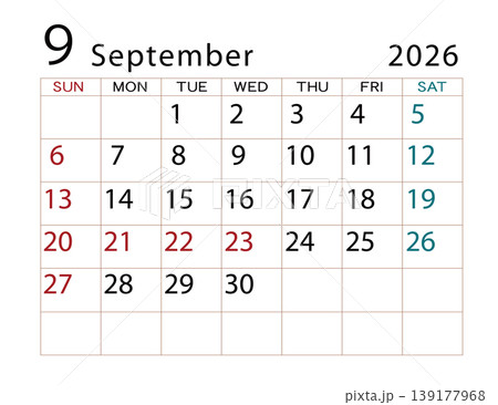2026年カレンダー 9月 ⑵ 2026年カレンダー 9月 ⑵ 139177968