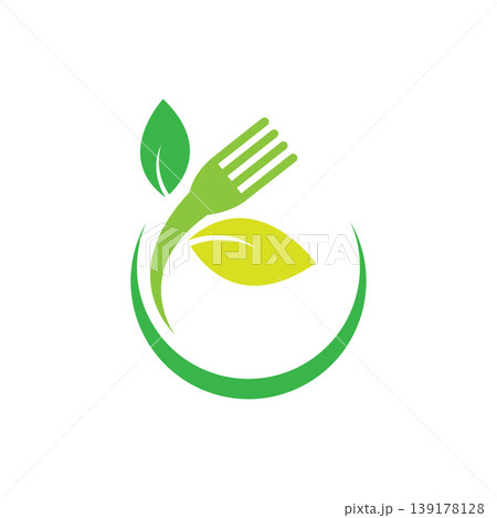 Green fork spoon and leaves Green fork spoon and leaves 139178128