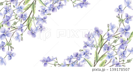 A rectangular frame of blue forest flowers and leaves. This hand-drawn watercolor illustration is perfect for cards, textiles, weddings, nature websites, and eco-themed designs. A rectangular frame of blue forest flowers and leaves. This hand-drawn watercolor illustration is perfect for cards, textiles, weddings, nature websites, and eco-themed designs. 139178507