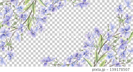 A rectangular frame of blue forest flowers and leaves. This hand-drawn watercolor illustration is perfect for cards, textiles, weddings, nature websites, and eco-themed designs. A rectangular frame of blue forest flowers and leaves. This hand-drawn watercolor illustration is perfect for cards, textiles, weddings, nature websites, and eco-themed designs. 139178507