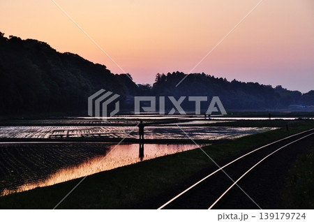 茨城県ひたちなか市ののどかな水田風景 茨城県ひたちなか市ののどかな水田風景 139179724