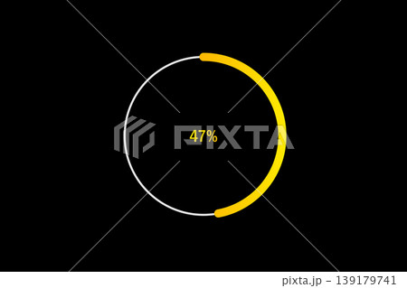 Minimal Circular Loading Progress Indicator Showing 47 Percent with Yellow Accent on Black Background 139179741