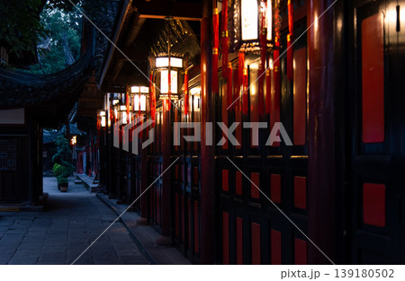 Traditional Lanterns Illuminate Historic Streets in Chengdu, China Traditional Lanterns Illuminate Historic Streets in Chengdu, China 139180502
