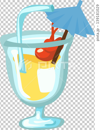 summer beverage concept.  tropical cocktail drink with cherry garnish straw and umbrella illustration 139181029