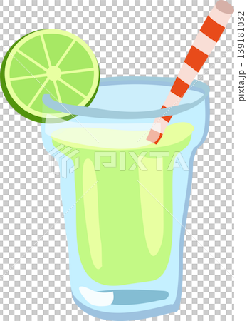 fresh lime juice in glass with lime garnish and striped straw. summer lime drink beverage fresh lime juice in glass with lime garnish and striped straw. summer lime drink beverage 139181032