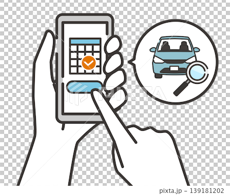 Illustration of booking a car inspection using a smartphone Illustration of booking a car inspection using a smartphone 139181202