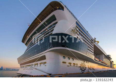 Abu Dhabi, United Arab Emirates - Jan 10 2024, View of the aft part of the MSC Virtuosa cruise ship, moored in Abu Dhabi port, in the evening, Abu Dhabi, United Arab Emirates Abu Dhabi, United Arab Emirates - Jan 10 2024, View of the aft part of the MSC Virtuosa cruise ship, moored in Abu Dhabi port, in the evening, Abu Dhabi, United Arab Emirates 139182243