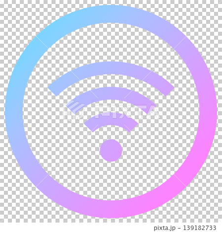 Wi-Fi icon, round, rainbow colors, neon gradient, transparent, vector graphic. 139182733