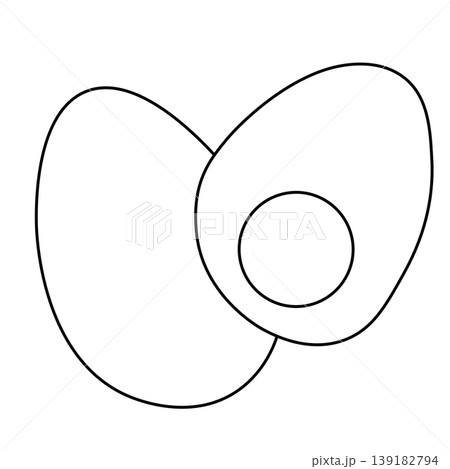 Two hard boiled eggs with one whole and one sliced in half Egg Black and white composition hand drawn illustration. Vector graphic line art. bright yellow yolk breakfast and healthy protein concepts. Two hard boiled eggs with one whole and one sliced in half Egg Black and white composition hand drawn illustration. Vector graphic line art. bright yellow yolk breakfast and healthy protein concepts. 139182794