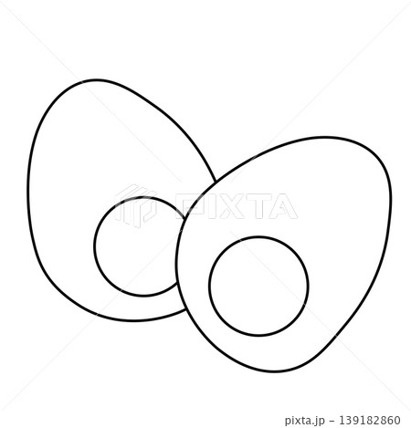 Boiled chicken eggs. Egg Black and white composition hand drawn illustration. Vector graphic line art. organic healthy natural food with protein and vitamins, chicken eggshell with yellow yolks 139182860