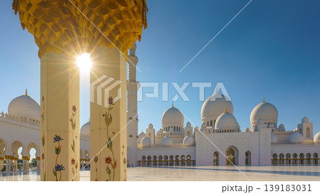 Abu Dhabi, United Arab Emirates - Jan 10 2024, panoramic view, Sheikh Zayed Grand Mosque in Abu Dhabi, at daytime, the capital city of United Arab Emirates 139183031