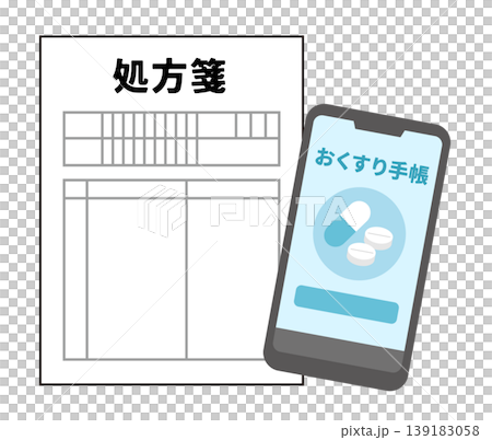 処方箋とお薬手帳のスマホアプリのイラスト 処方箋とお薬手帳のスマホアプリのイラスト 139183058