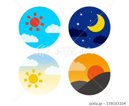 朝、昼、夕方、夜アイコンのイラストセット 朝、昼、夕方、夜アイコンのイラストセット 139183104