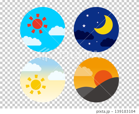 朝、昼、夕方、夜アイコンのイラストセット 朝、昼、夕方、夜アイコンのイラストセット 139183104