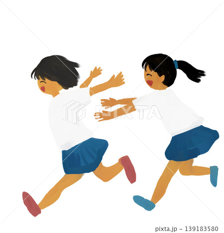 走る二人の女の子のイラスト 走る二人の女の子のイラスト 139183580