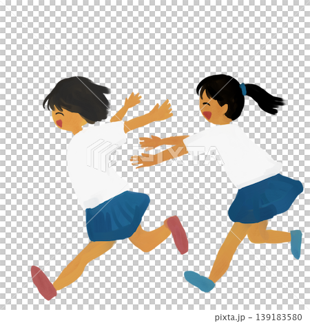 走る二人の女の子のイラスト 走る二人の女の子のイラスト 139183580