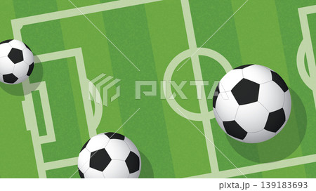 Crop of soocer field top view and balls with green grass texture background have blank spaace. Crop of soocer field top view and balls with green grass texture background have blank spaace. 139183693