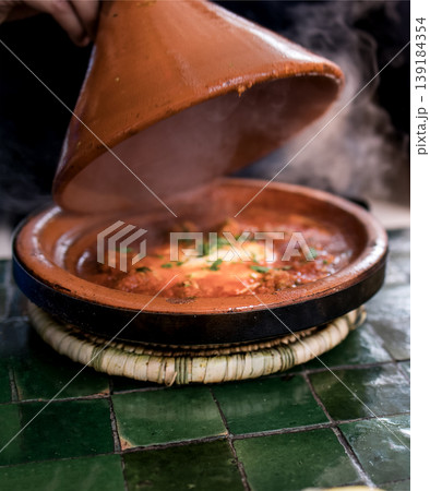 Kefta and egg Tagine, Tangier, Morocco, North Africa Kefta and egg Tagine, Tangier, Morocco, North Africa 139184354