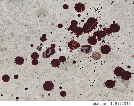 Gory Red Splatter Markings on a Weathered Concrete Surface Dark Foreboding Mood for Horror and Suspense Imagery Gory Red Splatter Markings on a Weathered Concrete Surface Dark Foreboding Mood for Horror and Suspense Imagery 139185048
