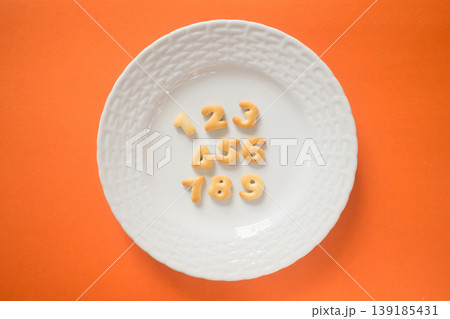 Number Biscuits on a White Plate	 139185431