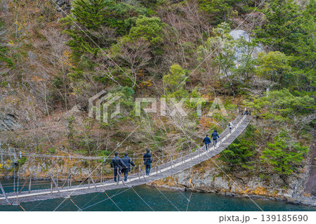 冬の川根本町の寸又峡の夢のつり橋の風景(静岡県) 139185690