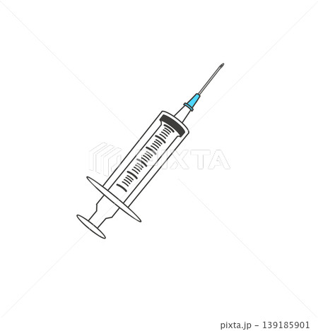 注射器のイラスト／医療器具／水色／22G 139185901