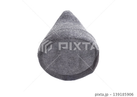 Grey winter beanie hat isolated on white background. 139185906