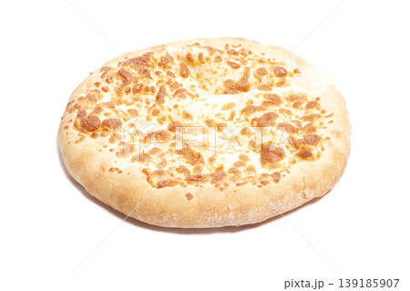 Khachapuri with cheese isolated on white. Georgian cuisine. Khachapuri with cheese isolated on white. Georgian cuisine. 139185907