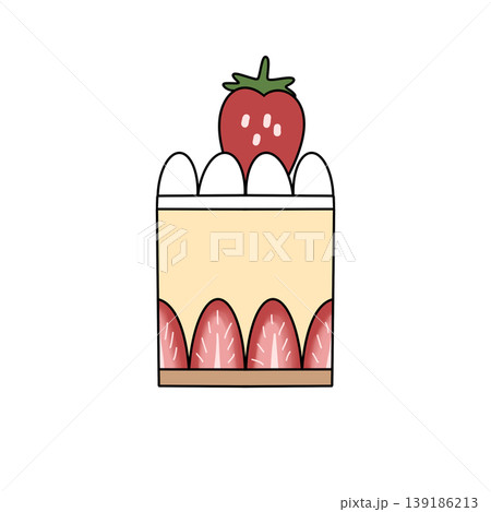 Sweet cake topped with a single strawberry Sweet cake topped with a single strawberry 139186213