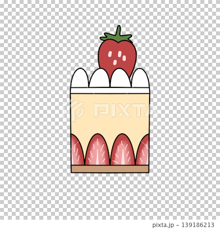 Sweet cake topped with a single strawberry Sweet cake topped with a single strawberry 139186213