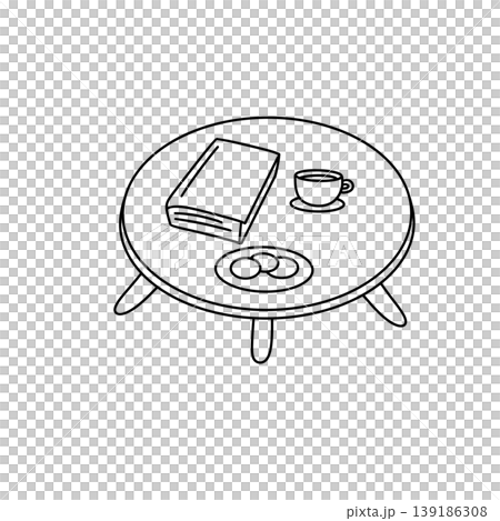 Simple line art of a round table with three legs Simple line art of a round table with three legs 139186308