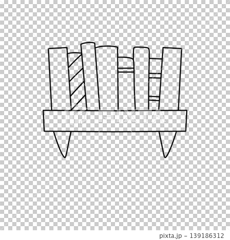 Simple line drawing shows a bookshelf with five books Simple line drawing shows a bookshelf with five books 139186312
