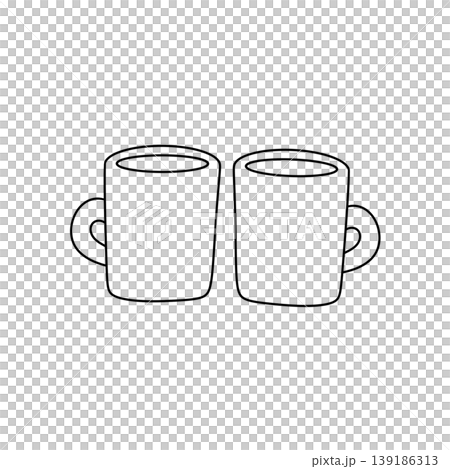 Simple line drawing of two identical mugs Simple line drawing of two identical mugs 139186313