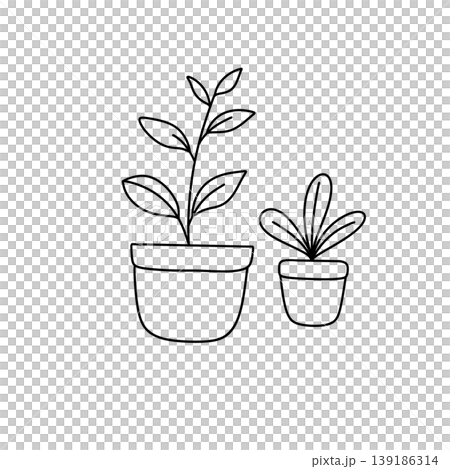Simple line art of two potted plants Simple line art of two potted plants 139186314