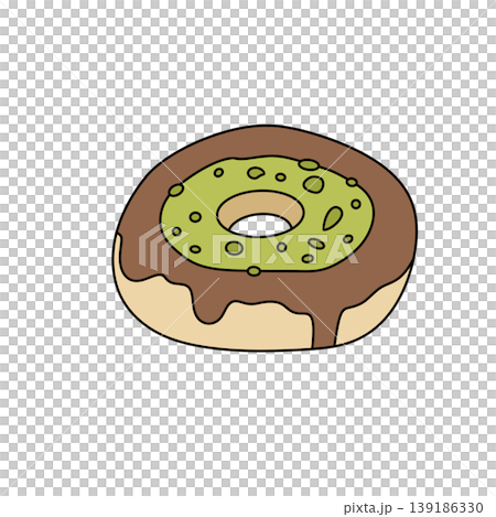 Sweet donut with green icing and chocolate drizzle 139186330