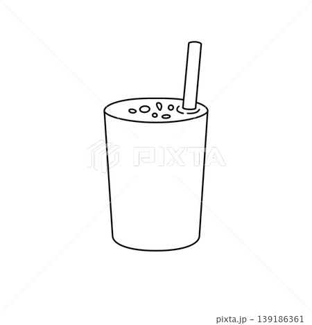 Simple line drawing of a drink cup with straw Simple line drawing of a drink cup with straw 139186361