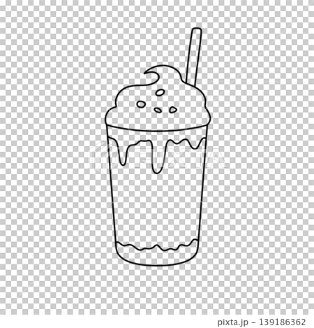 Simple line drawing of a soft drink with whipped topping 139186362