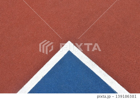 white line on blue with brown football artificial turf texture and background 139186381