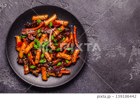 Tteokbokki ,Spicy Stir fried Rice Cake. Tteokbokki ,Spicy Stir fried Rice Cake. 139186442