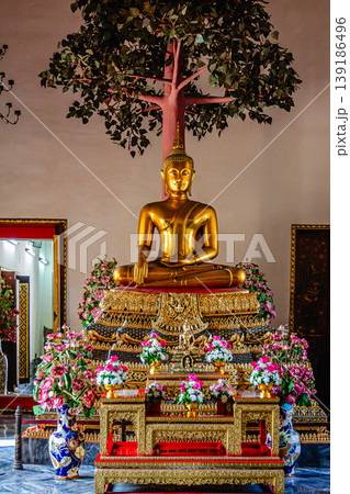 Temple of the Reclining Buddha in Bangkok, Thailand. 139186496