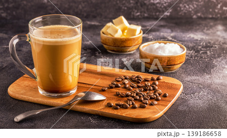 Bulletproof coffee, blended with organic  butter and MCT coconut oil 139186658