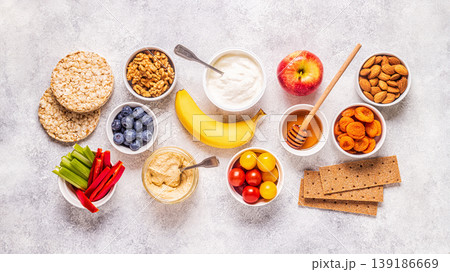 Healthy snack concept, top view. 139186669