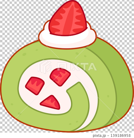 Japanese matcha strawberry cake roll vector illustration 139186958