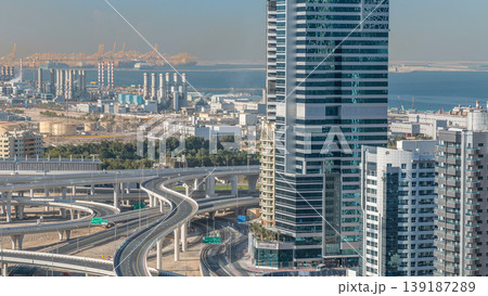 Aerial view of a sheikh zayed road intersection in a big city timelapse. 139187289